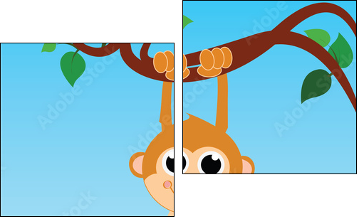 monkey hanging from a tree on abstract sky background - Zweiteiliges Leinwandbild, Diptychon