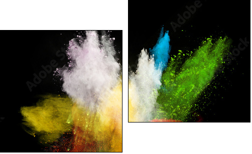 launched colorful powder - Zweiteiliges Leinwandbild, Diptychon