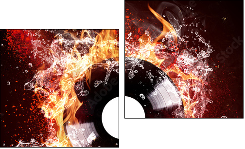 burning vinyl disc - Zweiteiliges Leinwandbild, Diptychon