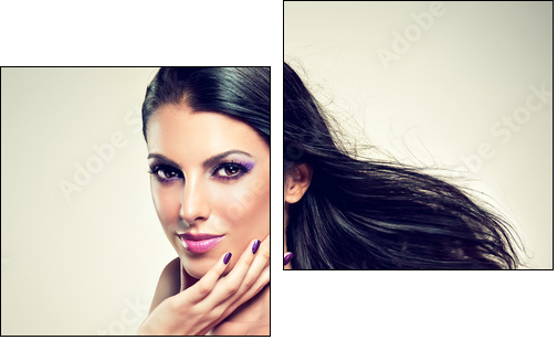 Beautiful brunette with long hair flying - Zweiteiliges Leinwandbild, Diptychon