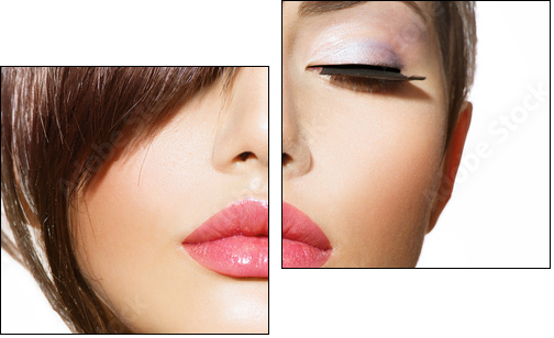 Hairstyle. Beauty Model Girl Portrait with Perfect Makeup - Zweiteiliges Leinwandbild, Diptychon