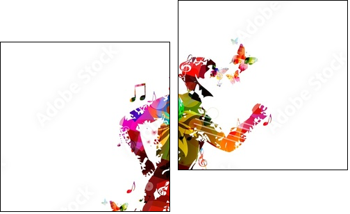 Colorful vector runner silhouette background with butterflies. - Zweiteiliges Leinwandbild, Diptychon