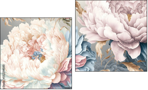 Beautiful peonies, abstract floral design in pastel colors for prints, postcards or wallpaper - Zweiteiliges Leinwandbild, Diptychon