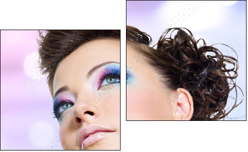 Closeup face with fashion bright pink makeup - Zweiteiliges Leinwandbild, Diptychon