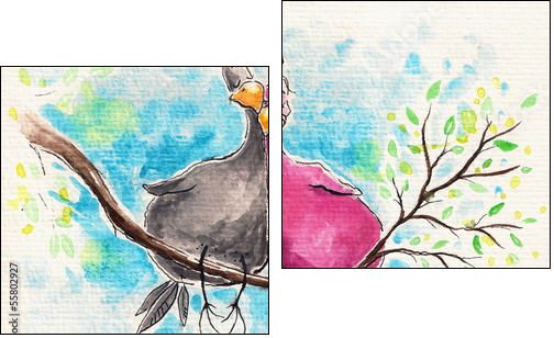 Birds in love - Zweiteiliges Leinwandbild, Diptychon