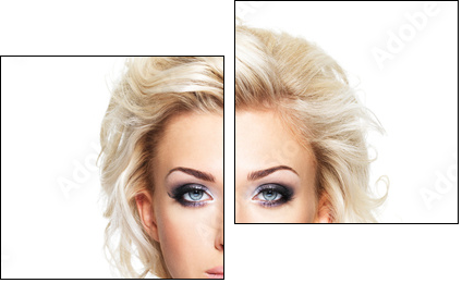 Beautiful blond woman with long curly hair and style makeup. - Zweiteiliges Leinwandbild, Diptychon