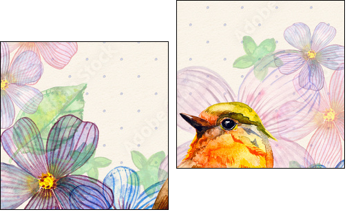 Floral retro card watercolor - Zweiteiliges Leinwandbild, Diptychon