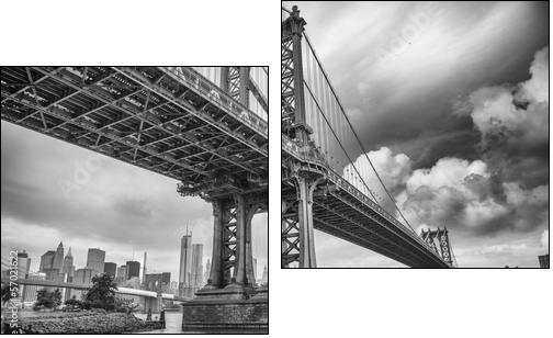 The Manhattan Bridge, New York City. Awesome wideangle upward vi - Zweiteiliges Leinwandbild, Diptychon