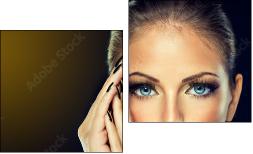 The girl with the Golden makeup and metal nails. - Zweiteiliges Leinwandbild, Diptychon