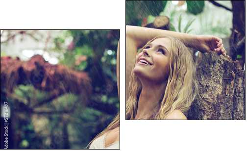 Amazing woman enjoying warm rain - Zweiteiliges Leinwandbild, Diptychon