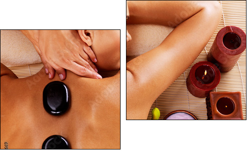 Adult woman having hot stone massage in spa salon - Zweiteiliges Leinwandbild, Diptychon