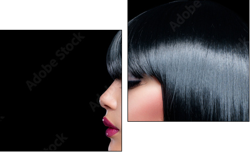 Beautiful Brunette Girl. Beauty Woman with Short Black Hair - Zweiteiliges Leinwandbild, Diptychon
