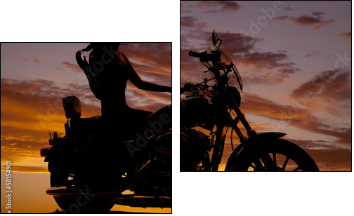 Silhouette of woman sitting on motorcycle - Zweiteiliges Leinwandbild, Diptychon