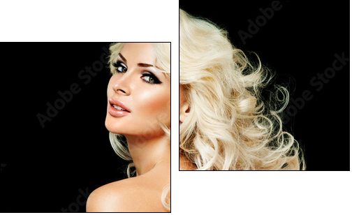 beautiful blonde woman  with perfect curly hair - Zweiteiliges Leinwandbild, Diptychon