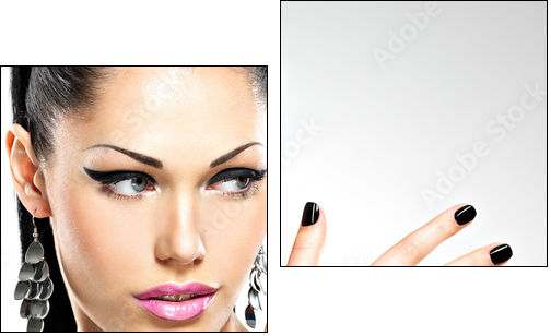 Beautiful fashion sexy woman with black nails at pretty face - Zweiteiliges Leinwandbild, Diptychon