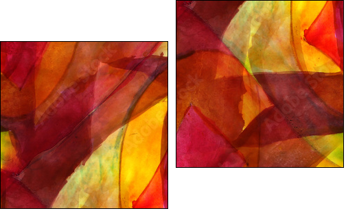 seamless cubism red, yellow abstract art Picasso texture waterco - Zweiteiliges Leinwandbild, Diptychon
