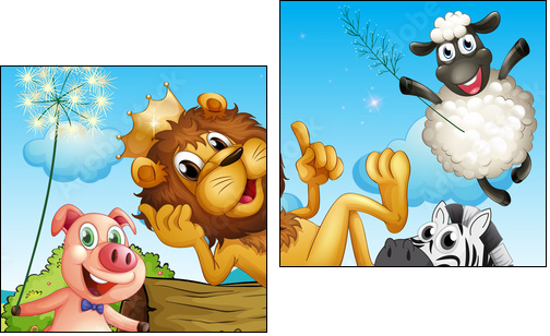 A king lion surrounded with animals - Zweiteiliges Leinwandbild, Diptychon