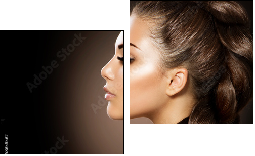 Hair Braid. Beautiful Woman with Healthy Long Hair - Zweiteiliges Leinwandbild, Diptychon