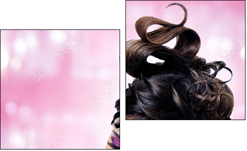 Face of beautiful woman with fashion hairstyle and glamour makeu - Zweiteiliges Leinwandbild, Diptychon