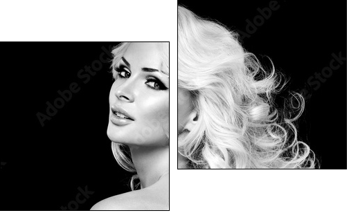 beautiful blonde woman  with perfect curly hair - Zweiteiliges Leinwandbild, Diptychon
