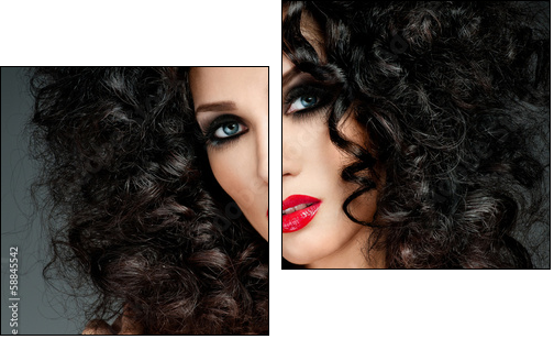 beautiful brunette with gorgeous curly hair - Zweiteiliges Leinwandbild, Diptychon