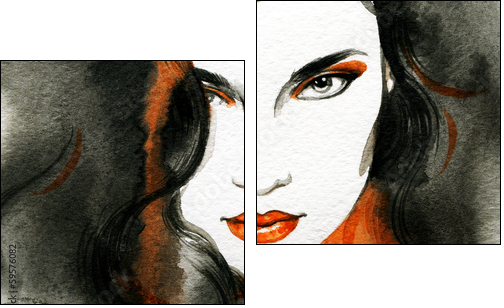Beautiful woman.  Hand painted fashion illustration - Zweiteiliges Leinwandbild, Diptychon