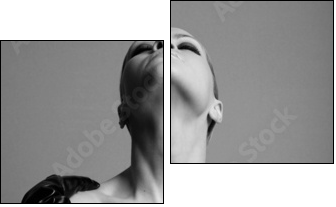 nude elegant girl with the gloves. Studio fashion photo. - Zweiteiliges Leinwandbild, Diptychon