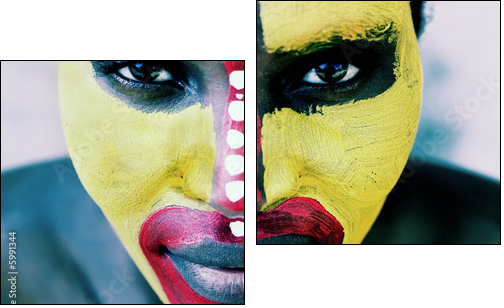 Young African woman painted traditional, lomography  look - Zweiteiliges Leinwandbild, Diptychon