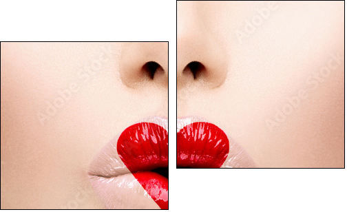 Beauty Sexy Lips with Heart Shape paint. Valentines Day - Zweiteiliges Leinwandbild, Diptychon