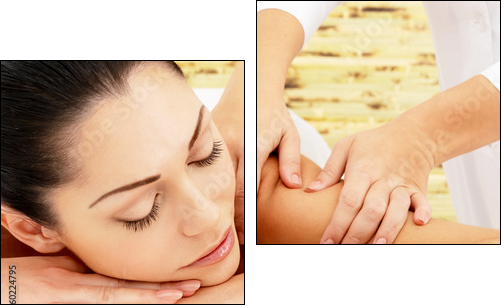 Woman having massage of shoulder in spa salon - Zweiteiliges Leinwandbild, Diptychon