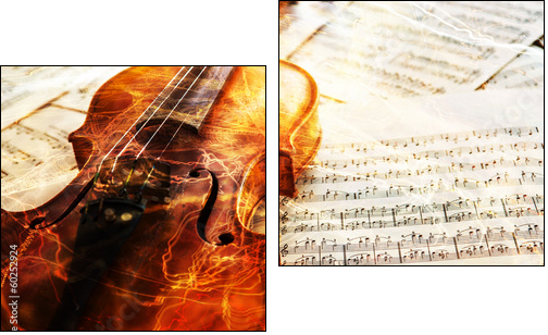 Old violin lying on the sheet of music - Zweiteiliges Leinwandbild, Diptychon