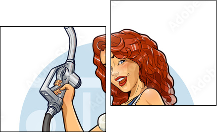 Girl with petrol pump. Car service.  Eps10 vector - Zweiteiliges Leinwandbild, Diptychon
