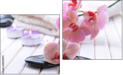 Still life with beautiful blooming orchid flower, towel and spa - Zweiteiliges Leinwandbild, Diptychon