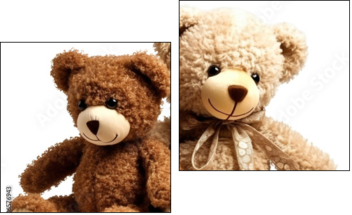 Two teddy bears together. Kids toys. Isolated on a transparent background. KI. - Zweiteiliges Leinwandbild, Diptychon