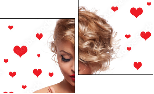 Beautiful woman with glamour bright makeup and red hear - Zweiteiliges Leinwandbild, Diptychon