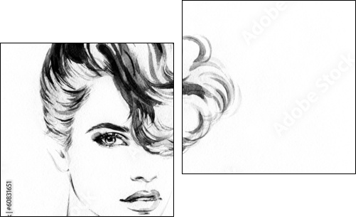 Beautiful woman face. watercolor illustration - Zweiteiliges Leinwandbild, Diptychon
