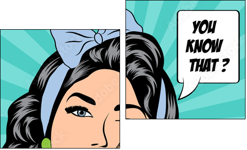 cute retro woman in comics style - Zweiteiliges Leinwandbild, Diptychon