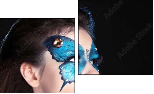 Face art portrait. Fashion Make up. Butterfly makeup on face bea - Zweiteiliges Leinwandbild, Diptychon