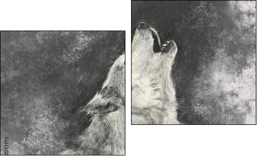Wolf, handmade illustration on grey background - Zweiteiliges Leinwandbild, Diptychon
