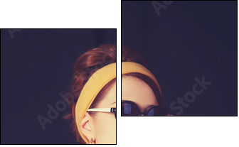 Redhead women sitting in the armchair. - Zweiteiliges Leinwandbild, Diptychon