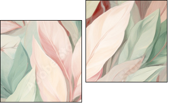 Green And Pink Leaves Background. Oil Painting Floral Wallpaper. Generative AI. - Zweiteiliges Leinwandbild, Diptychon