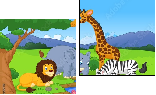 Savannah scenery with animals and waterhole - Zweiteiliges Leinwandbild, Diptychon
