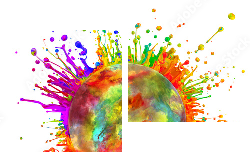 Colored paint splashes in round shape - Zweiteiliges Leinwandbild, Diptychon