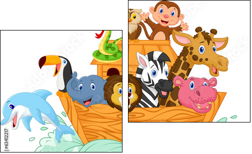 Noah's Ark cartoon - Zweiteiliges Leinwandbild, Diptychon