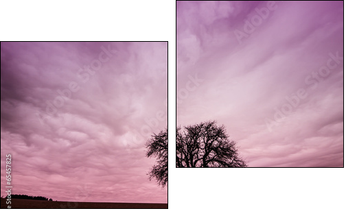 Tree Silhouette with Colorful Pink Sky - Zweiteiliges Leinwandbild, Diptychon