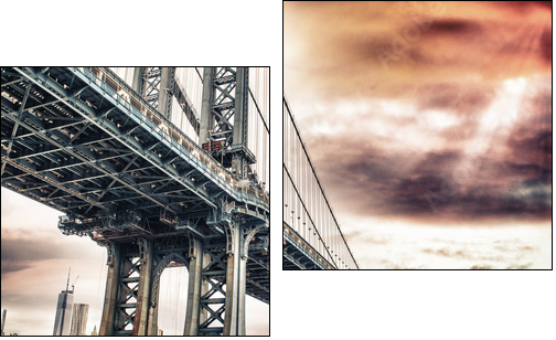 Dusk colors of the sky over magnificent Manhattan Bridge - Zweiteiliges Leinwandbild, Diptychon