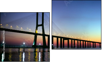 Vasco da Gama bridge panorama at dusk - Zweiteiliges Leinwandbild, Diptychon