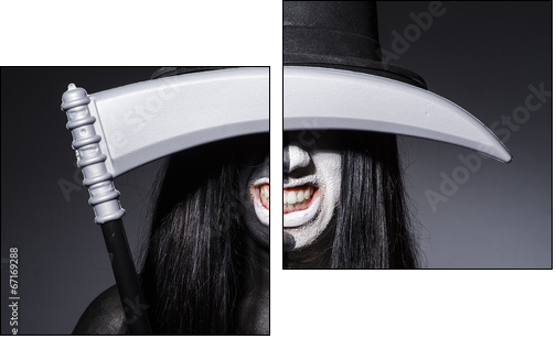 Woman in halloween concept with scythe - Zweiteiliges Leinwandbild, Diptychon