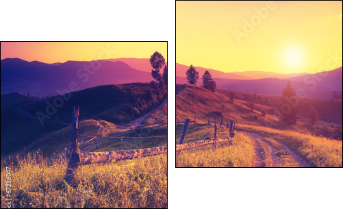 retro mountain landscape - Zweiteiliges Leinwandbild, Diptychon