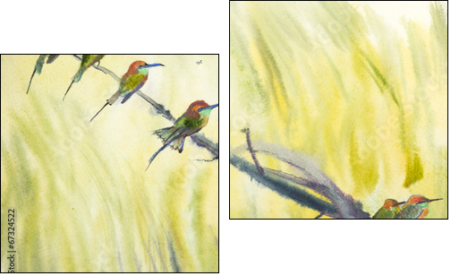six small birds - Zweiteiliges Leinwandbild, Diptychon